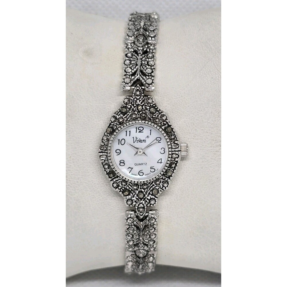 Women's Vivani Cocktail Stunning Silver Tone Marcasites Bracelet Band Watch 07